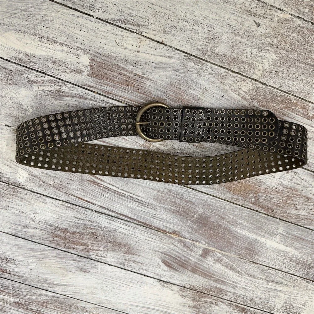 Streets Ahead Belt Womens One Size Olive Green Studded Grommet Wide